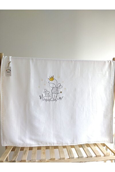 Raduga Collection بطانية موسلين مطرزة بطبقة مزدوجة أبيض برنس أرنب (إنتاج خاص)