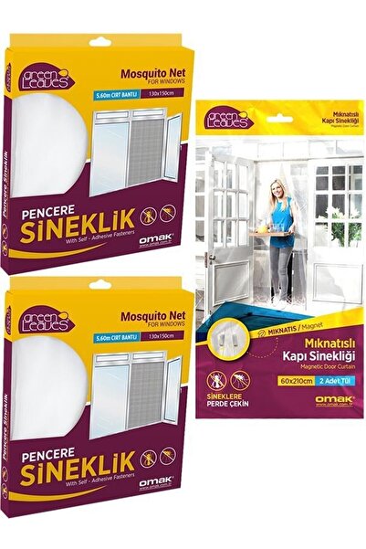 OMAK 3 Lü Paket Mıknatıslı Kapı Sinekliği Tülü 2 Adet Pencere Sinekliği Paketi