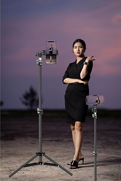 Enshall Bluetooth Kumandalı Tripod 2.1 Metre Metal Ring Lıght Lamba Ayağı 360 Döner Başlıklı Telefon Tutucu