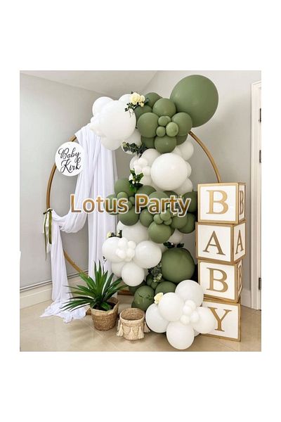 LOTUS PARTY 80 Pieces Balloon Chain Set ( White - Mildew Green )
