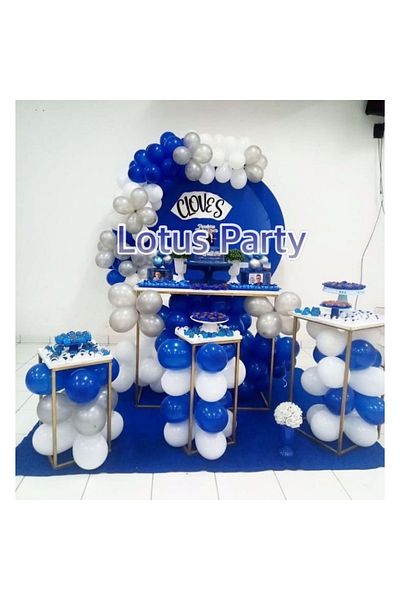 LOTUS PARTY 80 Pieces Balloon Chain Set ( White - Silver - Dark Blue )