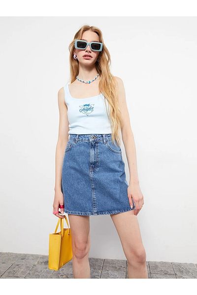 LC Waikiki Fustă Rodeo Jeans pentru femei, cu buzunare drepte, cu potrivire standard