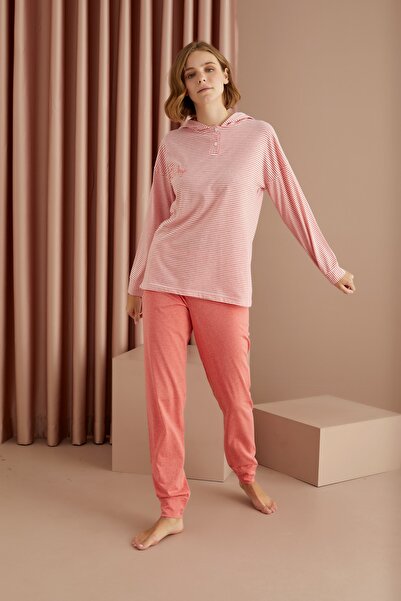 Siyah İnci Kapişonlu Pijama Takım
