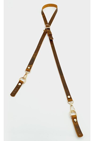 angel çanta aksesuar 130x1,5 Cm Crazy Oil Hardal Gerçek Deri Light Gold Tokalı Çanta Sapı