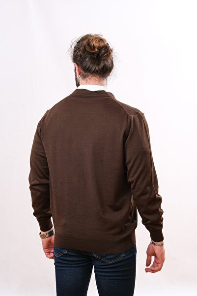 Çukurova Wool Classic Men's Knitwear Cardigan - Dark Brown