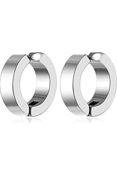 The Collection Unisex Compressed Unisex Non-Hole Steel Hoop Earrings - 2 Pairs Sold