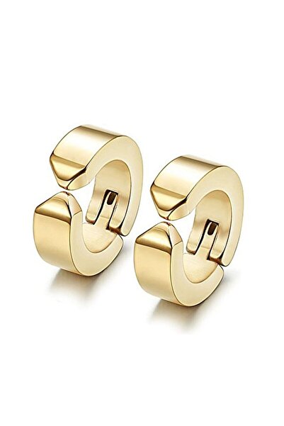 The Collection 3 Pairs Compressed Non-Hole Steel Hoop Earrings for Women Men Unisex Yellow Black Silver Color