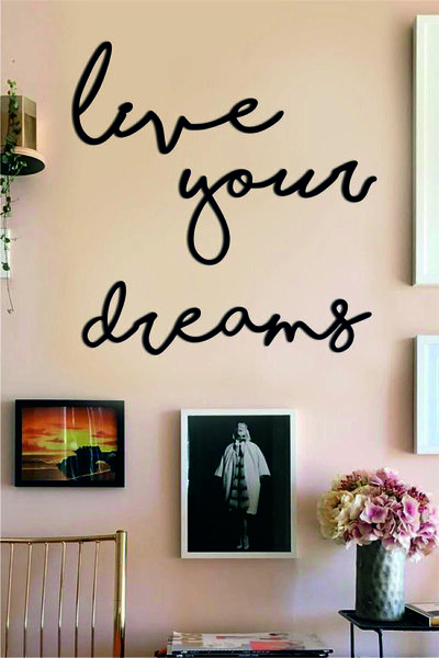 10kdekor Live Your Dreams Ahşap Duvar Yazısı, Dekoratif Duvar Süsü Drms-1223