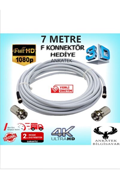 ANKTEK 7 Metre Hazır Uydu Anten Kablosu 64tel F Konnektörlü 7mt
