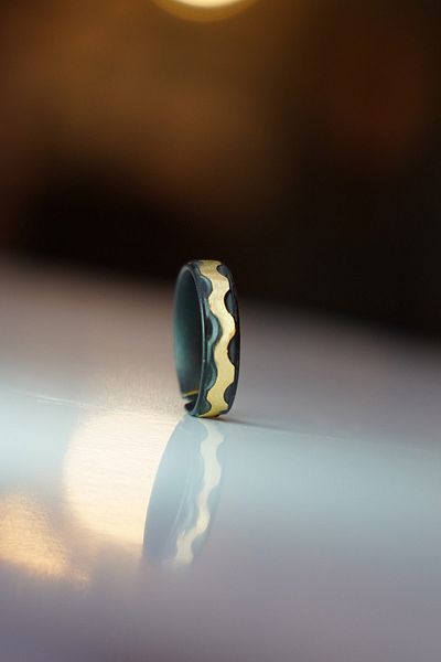 The Collection Wave Pattern Wedding Ring Adjustable Black Ring