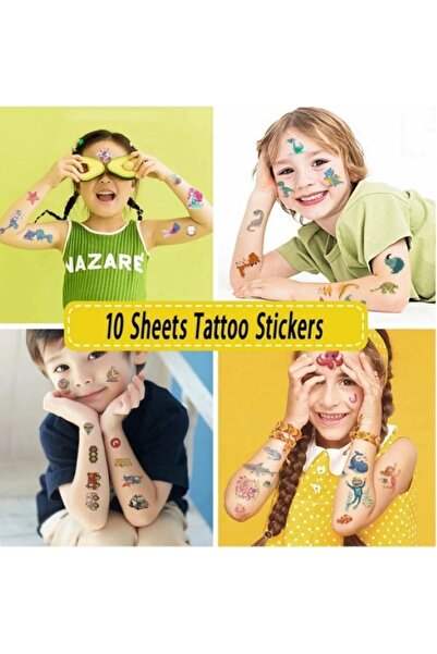 Bluoksweet 10 Farklı Yaprakta 100 Civarı Figür Sevimli Çizgi Geçici Çocuk Dövme (animal)