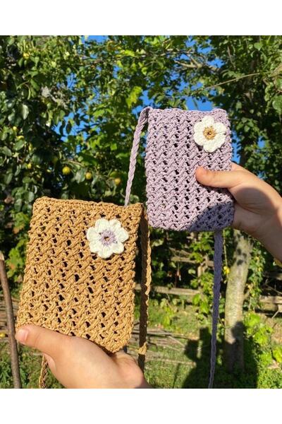 MİLA GİYİM VE AKSESUAR Hasır Telefon Çantası - Kağıt Ip Çanta