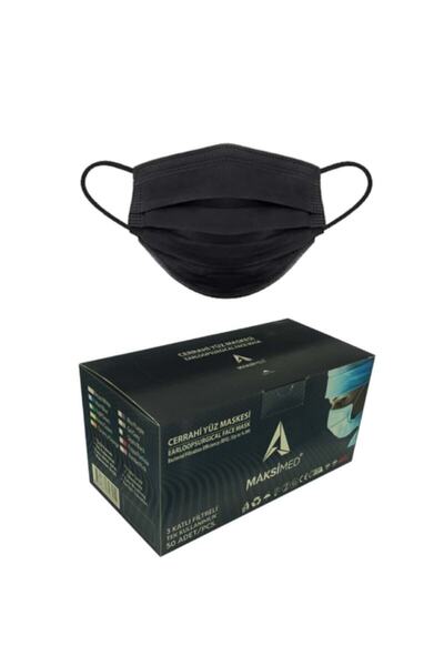 MAKSİMED Full Ultrasonik Meltblownlu 3 Katlı Telli Cerrahi Filtreli Yumuşak 50 Adet Siyah Maske
