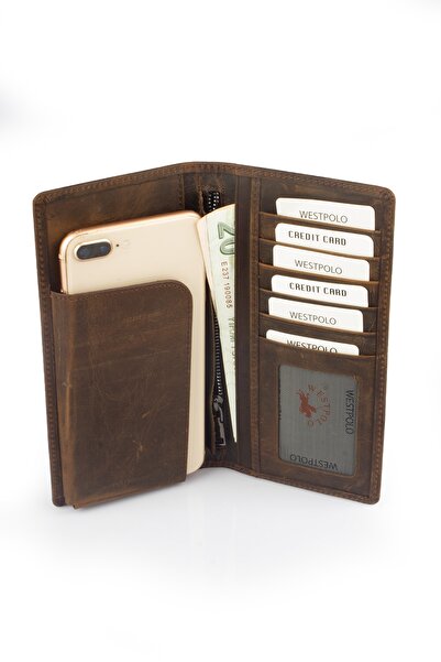 By Hakan West Polo-2741c Натуральна шкіра Довгий гаманець для телефону Коричневий