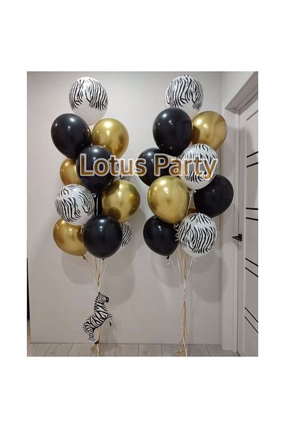 LOTUS PARTY 30 Pieces - Safari Balloon Set - ( Zebra Printed Balloon - Chrome Gold Balloon - Black Balloon )
