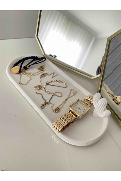 Havalı Tasarım White Oval Concrete Tray - Collector and Presentation Ht