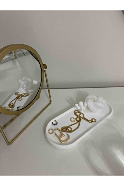 Havalı Tasarım White Oval Concrete Tray - Collector and Presentation Ht