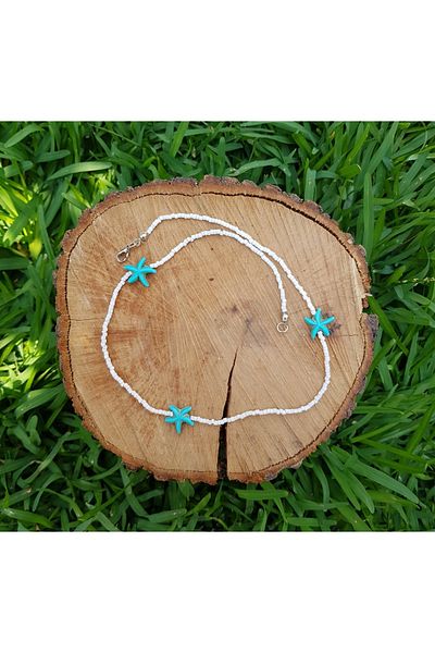 Selin Handmade Beads Blue Agate Natural Stone Star Necklace