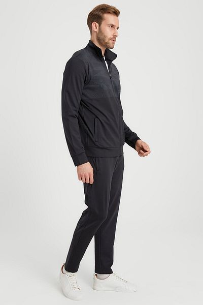 DYNAMO Men's Black Diving Fabric Tracksuit Set with Print Detail on the Front
