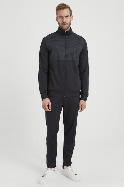 DYNAMO Men's Black Diving Fabric Tracksuit Set with Print Detail on the Front