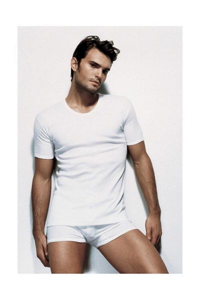 Çift Kaplan Ανδρικό μπλουζάκι White Interlock Crew Neck 640