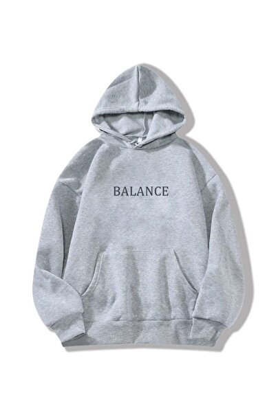 Benisengiydir Мъжки извънгабаритен суичър с качулка с щампи Grey Balance