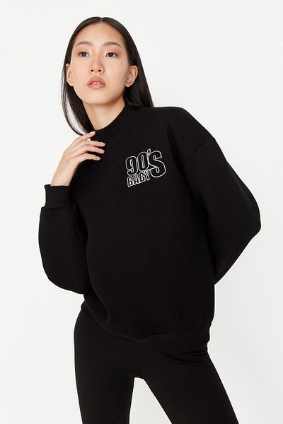 Trendyol Collection Black Stand Collar Loose Thick Fleece Inside Knitted Sweatshirt TWOAW23SW00575