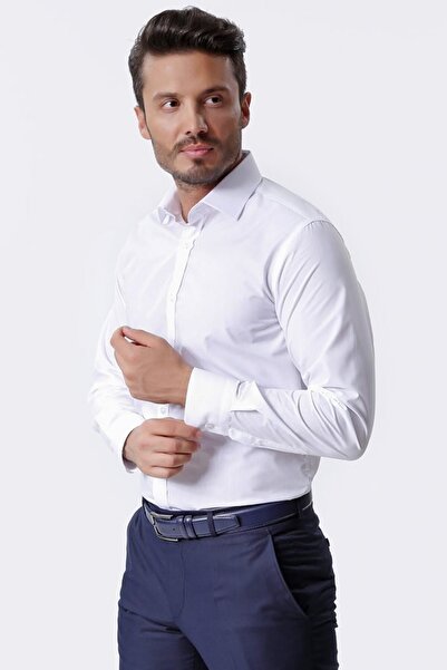 Ottomoda Klasik Uzun Kollu Regular Fit Erkek Pamuklu Kolay Ütülenebilir Beyaz Gömlek, Ot-cp-20104