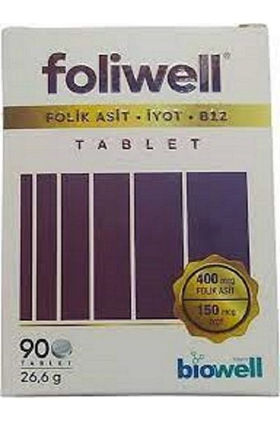 Biowell Foliwell 90 TaBlets - Vitamin B12 and Folic Acid Iodine