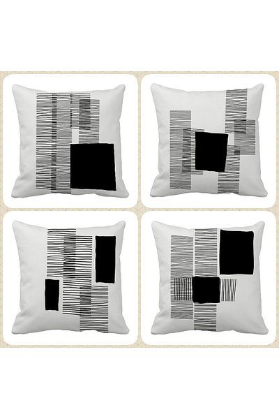 QueenHome Decorative Throw Pillow Digital Printed Black Line Patterned 4-Piece Throw Pillow Cover Set