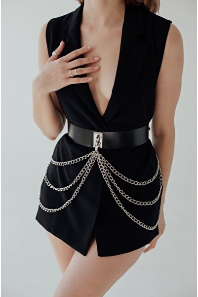 Sweet Demon Stylish Leather Women's Harness Waist Belt with Black Chain - Adjustable