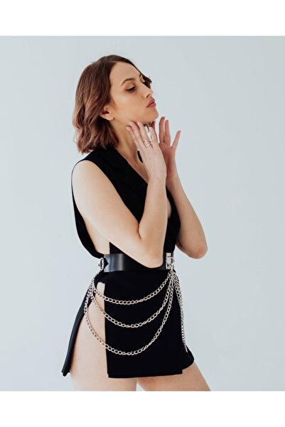 Sweet Demon Stylish Leather Women's Harness Waist Belt with Black Chain - Adjustable