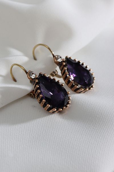 Süspüs Accessories Large Size Purple Jewelled Drop Authentic Earrings