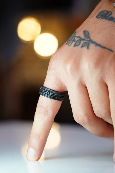 The Collection Men's Matte Black Ring Pattern Knight Model Adjustable Ring