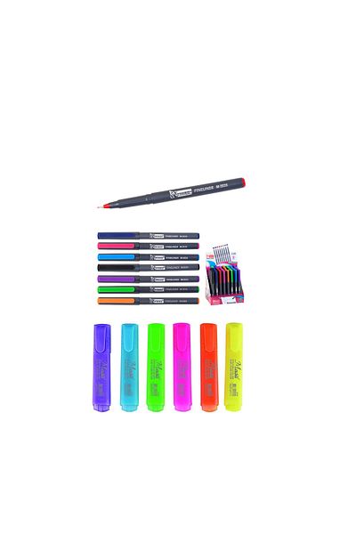 Mikro Highlighter and Felt Tip Pen Set 8 Colors Felt Tip Pen + 6 Colors Highlighter