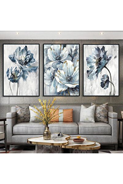 Markazip Siyah Metal Çerçeveli 50x70cm Üçlü Soyut Kanvas Tablo Kod: Cb5523s-k