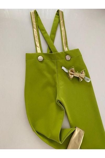tubibebe Pistachio Green - Gold Salopet + Bow Tie