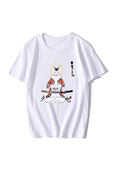 GALASHOP اليابان نمط Ukiyo الساموراي القط أنيمي تي شيرت