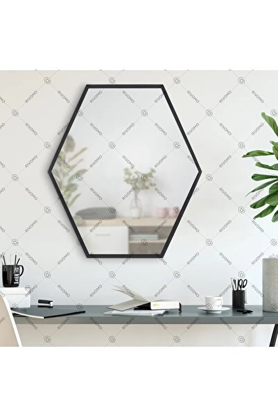 rivomo Siyah 60x50 Altıgen Dekorasyon Banyo Aynası