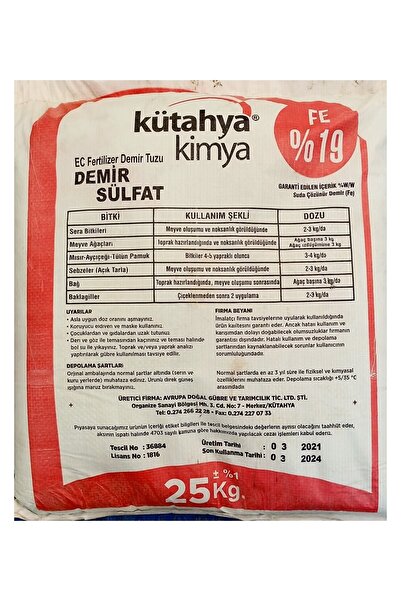 Kütahya Kimya Demir Sülfat 25 kg