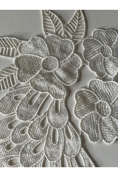 Gönülden Tasarım 33x18 Cm Broderie Floare Albă și Petale Applique Patch