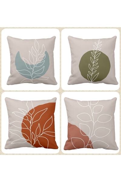 QueenHome Διακοσμητικό Σετ με 4 Καλύμματα Μαξιλαριών με Ψηφιακή Εκτύπωση Λευκ...