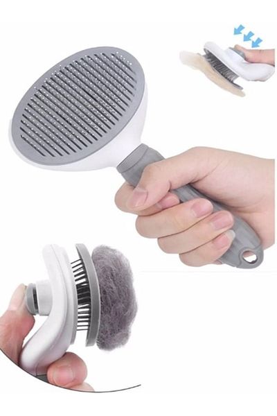 TUĞRA PET MARKET Automatic Cleaning Button Comb, Cat Dog Pet Hair Comb 1 Piece (BLUE, PINK, GRAY)