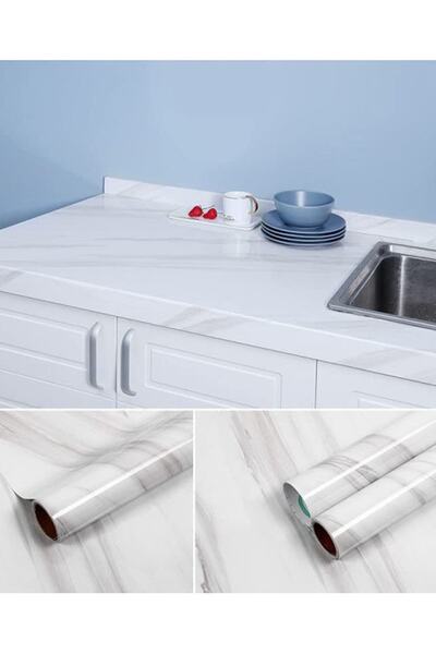 Chermik Açık Renkli Mermer Desenli 3 Metre Duvar Kağıdı Folyo Tezgah