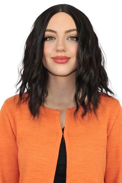 Eva Peruk Kısa Perçemsiz Su Dalgalı Fiber Sentetik Peruk Koyu Kestane