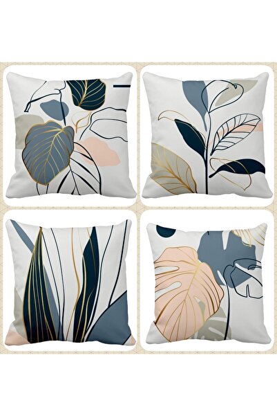 QueenHome Set de 4 huse de pernă decorative cu model simplu de frunze imprima...