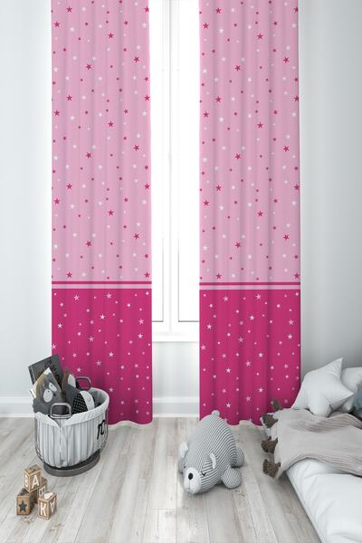 BAMBAŞKA MODA ستارة خلفية لغرفة الأطفال والرضع باللون الوردي Bmfp-334