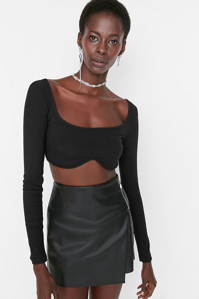Trendyol Collection Μαύρο πλεκτό γιακά με λεπτομέρεια μπλούζα TPRAW22BZ1337