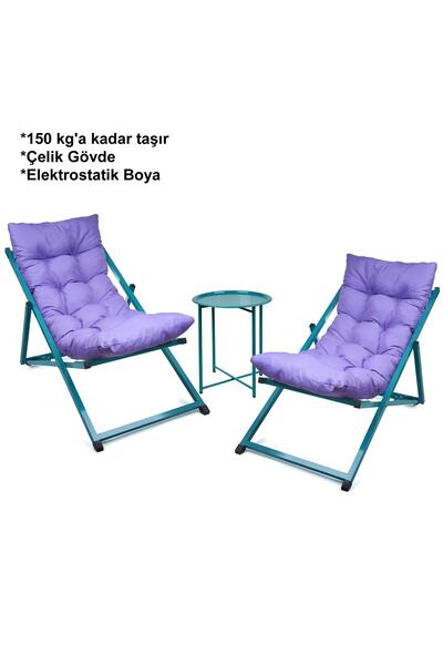 HASTUNÇ Minderli - Mortasa Şezlong Seti Bahçe&balkon&teras&plaj Katlanır Ikil...