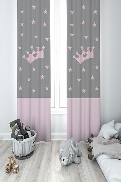BAMBAŞKA MODA Baby and Children's Room Princess Crown Two Wing Background Curtain Bmfp-338